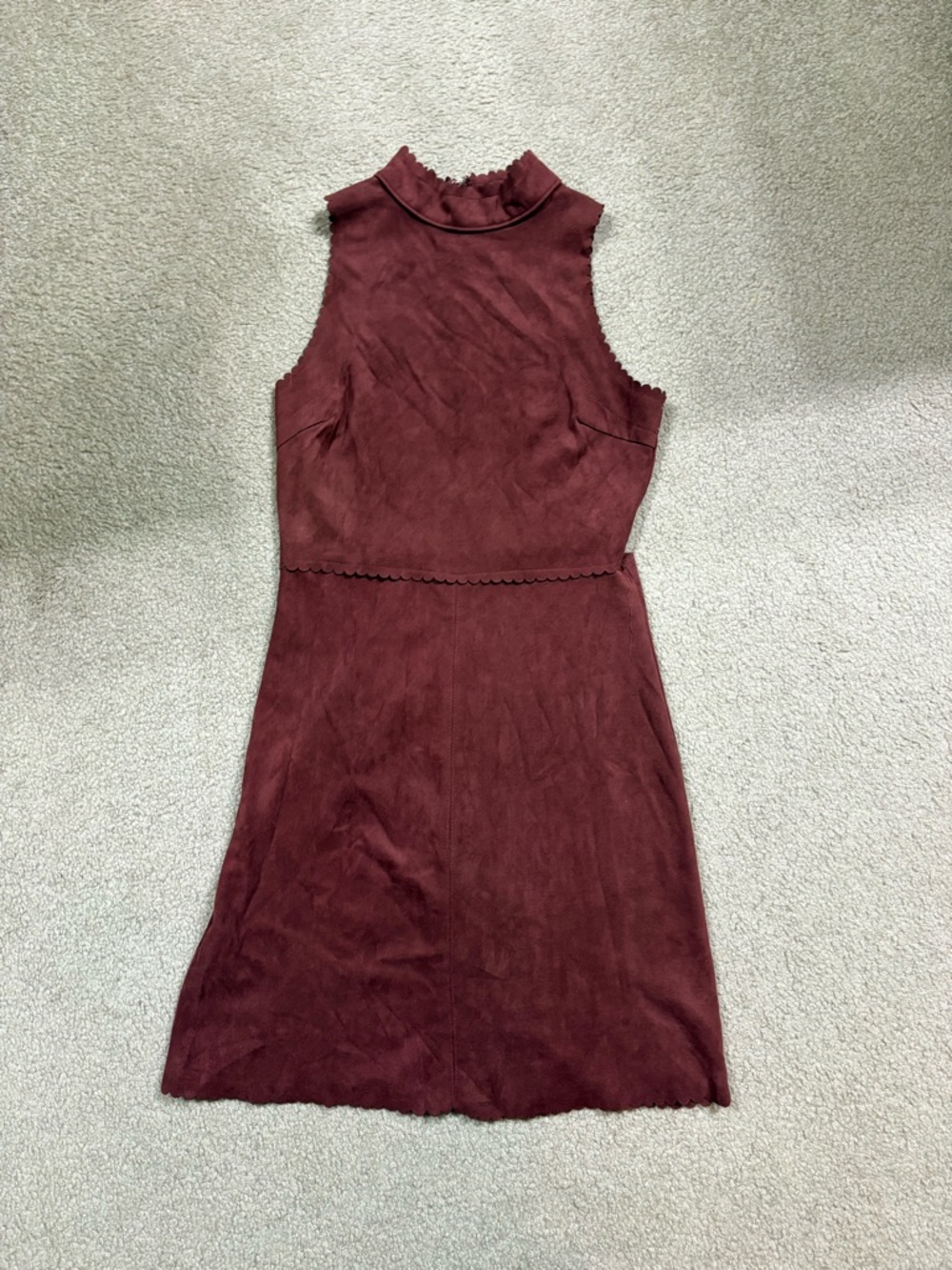 Soprano Sleeveless Mock Neck Dress in Brown suede-like